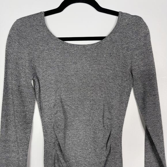 New Express XSmall XS Heather Gray Bodycon Ruched Long Sleeve Dress Scoop Neck - Picture 3 of 10